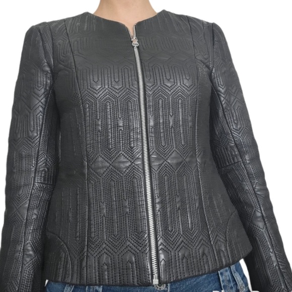 Uterqüe Black Quilted black sheep skin leather jacket size S - Picture 3 of 10